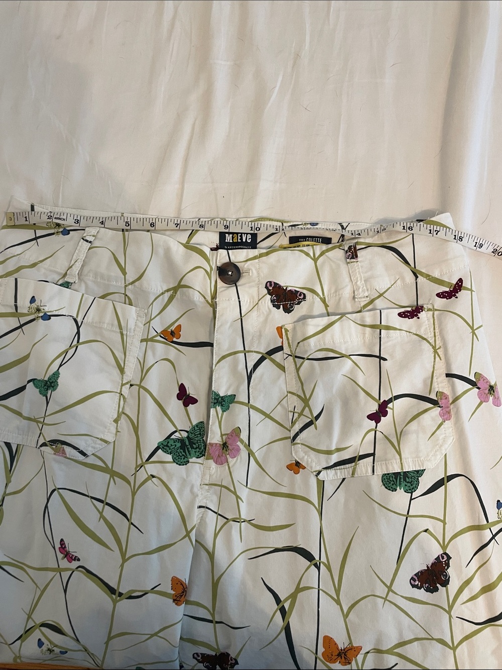 Maeve Anthropologie Colette Cream Wide-Leg Butterfly Print Cropped Pants 16W - Picture 5 of 6